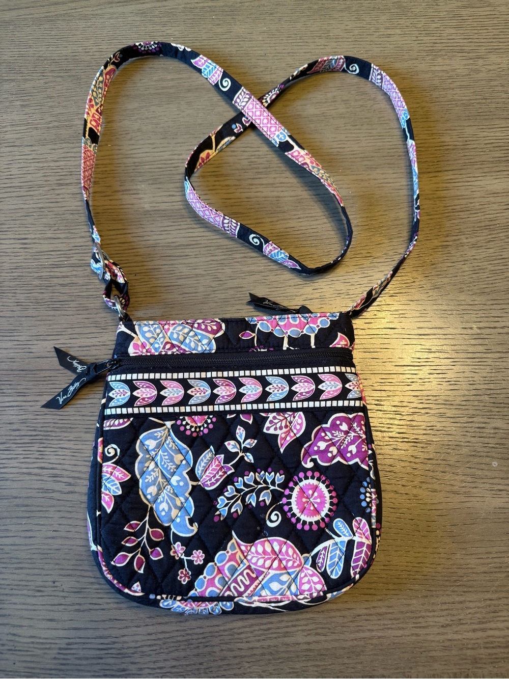 Vera Bradley Black Quilted Crossbody with Pink & Blue Paisley